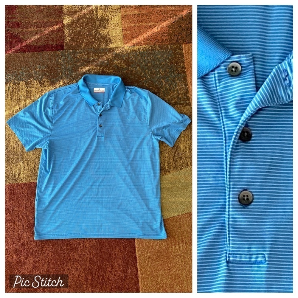 Blue & White Striped Polo - Sports Fabric